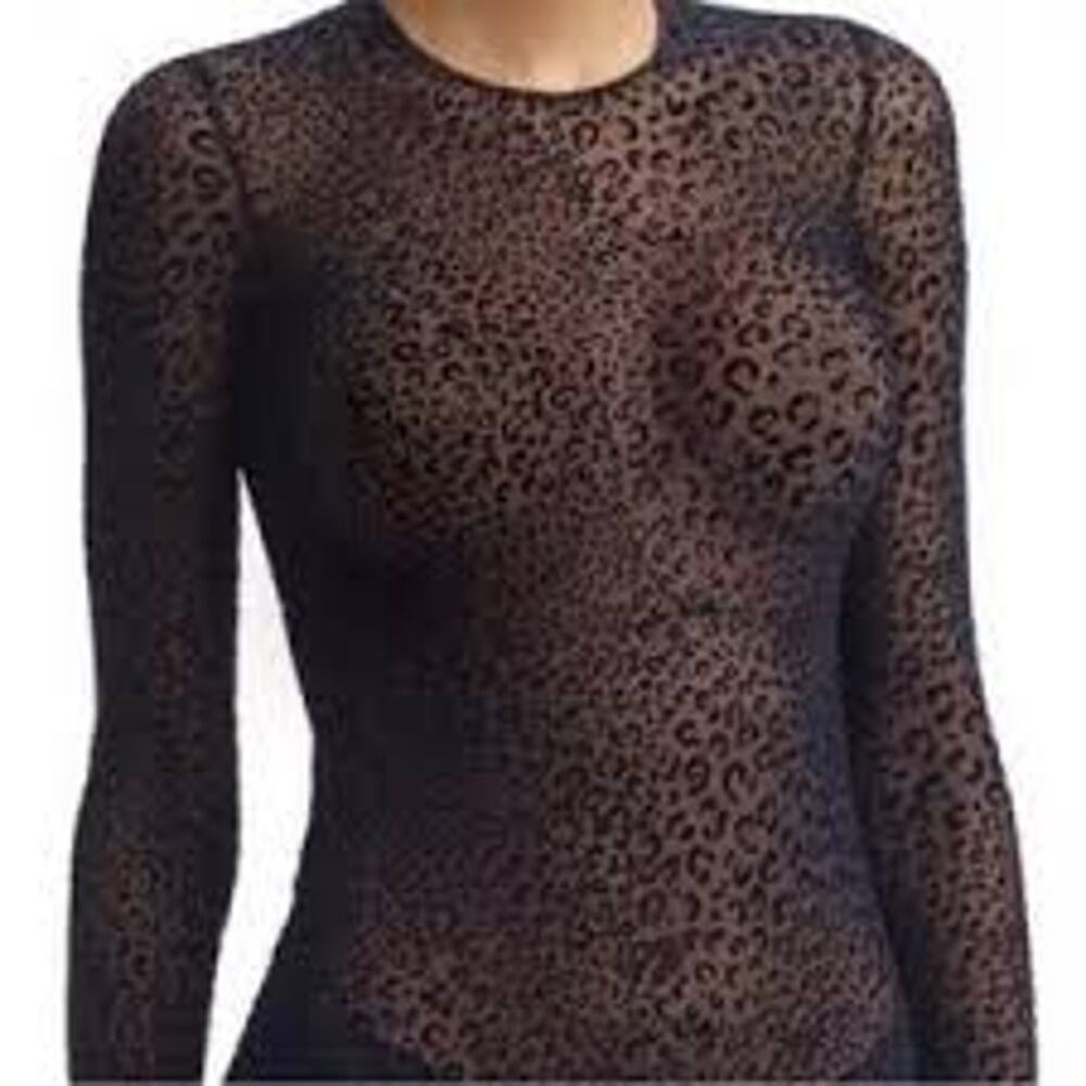 COMMANDO Chic Mesh Top Long Sleeve Animal Print Burnout Black Size Medium M